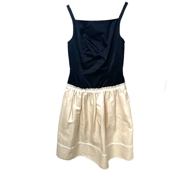 Pamella Roland Colorblock Silk Mini Dress Ruffle Trim Square Neck Size 4